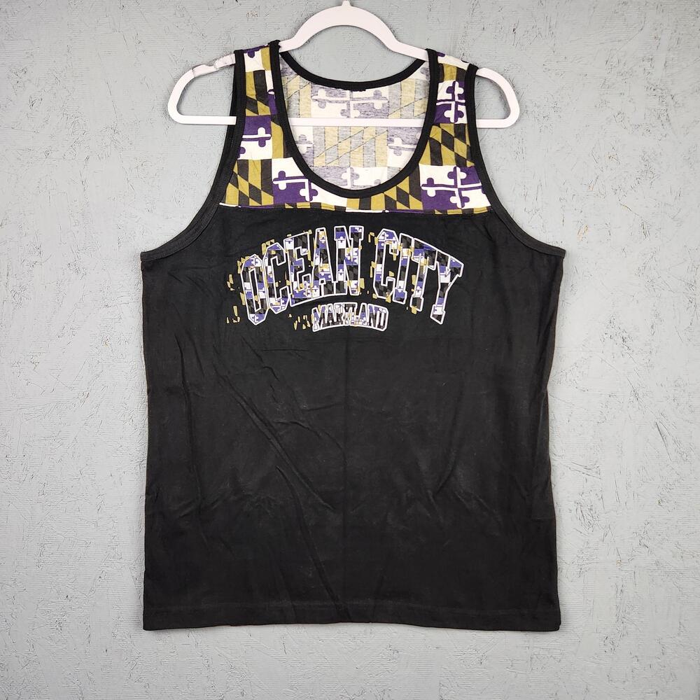 Ocean City Maryland Shirt Mens Large Black Tank Top Maryland Flag Graphic Beach